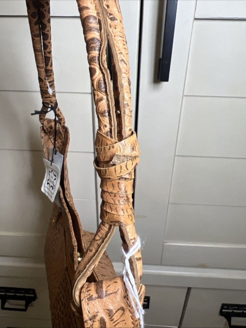 Barganza B. Bag Real Leather Brown Croc Pattern Shoulder Bag - Picture 3 of 14